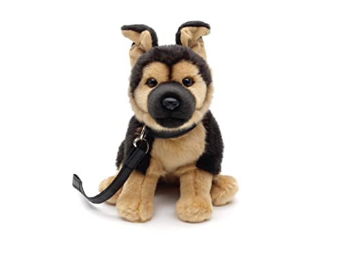 Uni-Toys - Deutscher Schäferhund mit Leine, sitzend - 24 cm (Höhe) - Plüsch-Hund, Haustier - Plüschtier, Kuscheltier von Uni-Toys