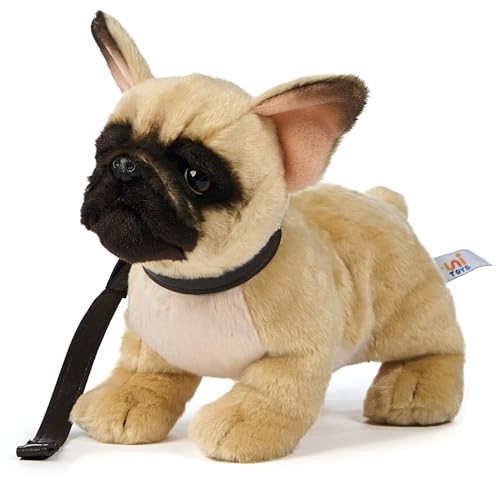 Uni-Toys - Französische Bulldogge (beige) - Mit Leine - 26 cm (Länge) - Plüsch-Hund - Plüschtier, Kuscheltier von Uni-Toys