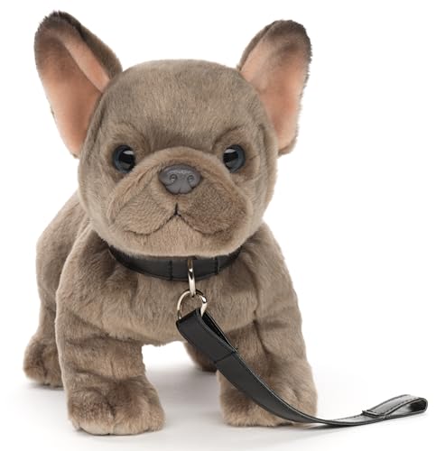 Uni-Toys - Französische Bulldogge (grau) mit Leine - 26 cm (Länge) - Plüsch-Hund, Dogge, Haustier - Plüschtier, Kuscheltier von Uni-Toys