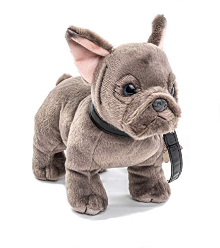 Uni-Toys - Französische Bulldogge (grau) mit Leine - 26 cm (Länge) - Plüsch-Hund, Dogge, Haustier - Plüschtier, Kuscheltier von Uni-Toys
