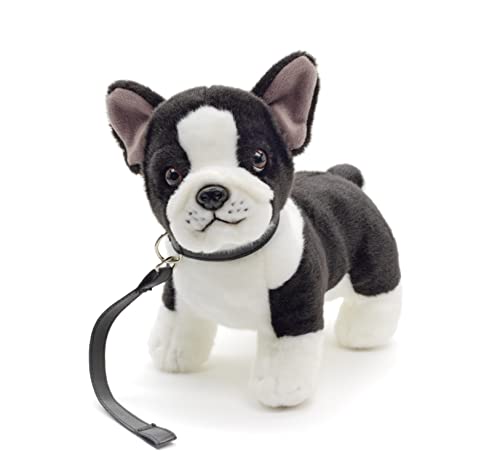 Uni-Toys - Französische Bulldogge (schwarz-weiß) mit Leine - 25 cm (Länge) - Plüsch-Hund - Plüschtier, Kuscheltier von Uni-Toys