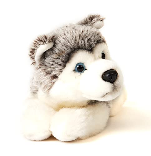 Uni-Toys - Husky Welpe grau, liegend - 23 cm (Länge) - Plüsch-Hund, Haustier - Plüschtier, Kuscheltier von Uni-Toys