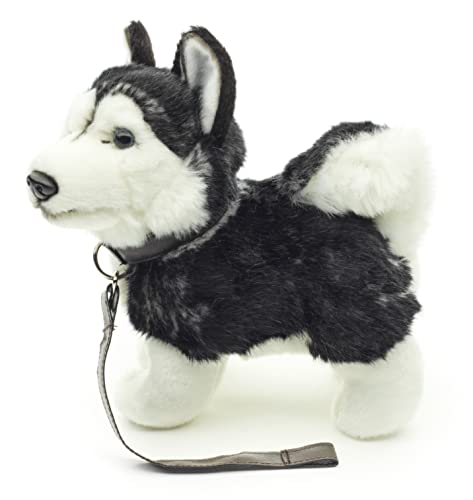 Uni-Toys - Husky Welpe schwarz, stehend (mit Leine) - 21 cm (Länge) - Plüsch-Hund - Plüschtier, Kuscheltier von Uni-Toys