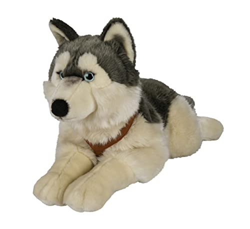 Uni-Toys - Husky mit Geschirr, liegend - 62 cm (Länge) - Plüsch-Hund - Plüschtier, Kuscheltier von Uni-Toys