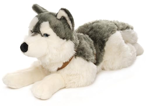 Uni-Toys - Husky mit Geschirr, liegend - 62 cm (Länge) - Plüsch-Hund - Plüschtier, Kuscheltier von Uni-Toys