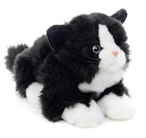 Uni-Toys - Katze mit Stimme (schwarz-weiß), liegend - 20 cm (Länge) - Plüsch-Kätzchen - Plüschtier, Kuscheltier von Uni-Toys