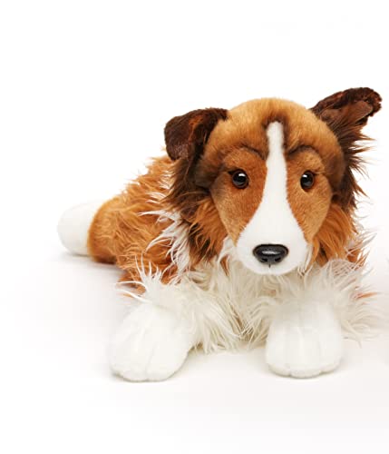 Uni-Toys - Langhaarcollie, liegend - Gesicht weiß-braun - 41 cm (Länge) - Plüsch-Hund, Collie, Haustier - Plüschtier, Kuscheltier von Uni-Toys