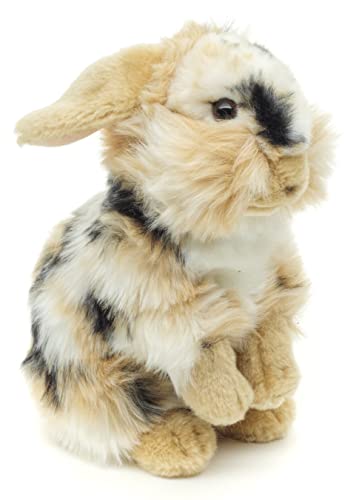 Uni-Toys - Löwenkopf-Kaninchen mit hängenden Ohren - stehend - schwarz-braun-weiß gescheckt - 23 cm (Höhe) - Plüsch-Hase - Plüschtier, Kuscheltier von Uni-Toys