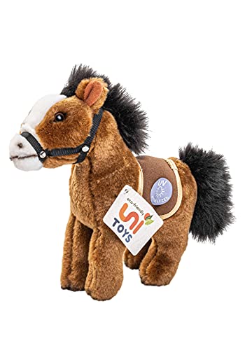 Uni-Toys - Pferd mit Sattel, stehend, Dunkelbraun - 24 cm (Länge) - Plüsch-Pferd, Bauernhoftier - Plüschtier, Kuscheltier von Uni-Toys
