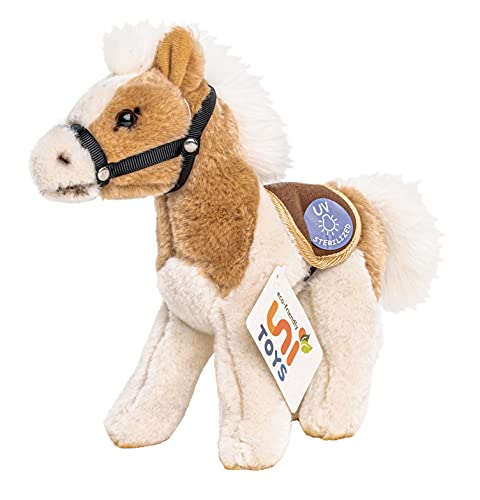 Uni-Toys - Pferd mit Sattel, stehend, beige-Hellbraun - 24 cm (Länge) - Plüsch-Pferd, Bauernhoftier - Plüschtier, Kuscheltier von Uni-Toys
