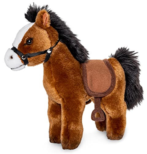 Uni-Toys - Pferd mit Sattel und Steigbügel, stehend (braun) - 23 cm (Länge) - Plüsch-Pferdchen - Plüschtier, Kuscheltier von Uni-Toys