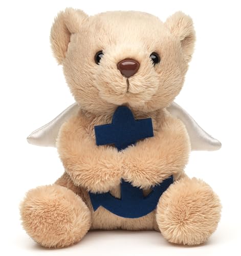 Uni-Toys - Schutzengel-Teddybär mit blauem Anker - Plushie - 13 cm (Höhe) - Plüschtier, Kuscheltier von Uni-Toys
