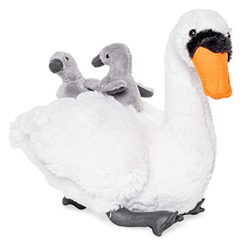 Uni-Toys - Schwan mit Babys - 24 cm (Höhe) - Plüsch-Vogel - Plüschtier, Kuscheltier von Uni-Toys