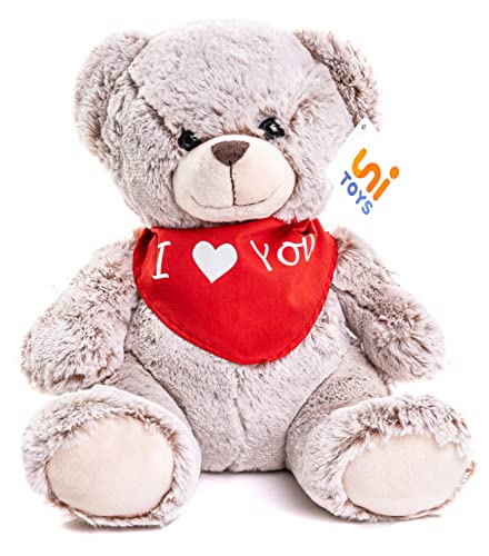 Uni-Toys - Teddybär, superweich (Hellbraun) - Mit Halstuch I Love You - 24 cm (Höhe) - Plüsch-Bär, Teddy - Plüschtier, Kuscheltier von Uni-Toys