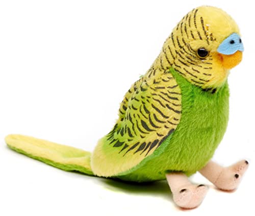 Uni-Toys - Wellensittich (grün) mit zwitschernder Stimme - 12 cm (Höhe) - Plüsch-Vogel - Plüschtier, Kuscheltier von Uni-Toys