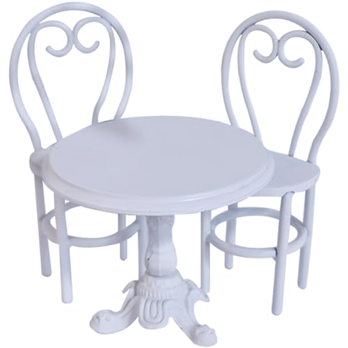 Unicoco Miniatur -Tabelle 1:12 Legierungstisch mit 2 Stühlen mit 2 Stühlen süße Vintage Dollhouse Möbel für Patio Fairy Garden Möbeldekoration von Unicoco