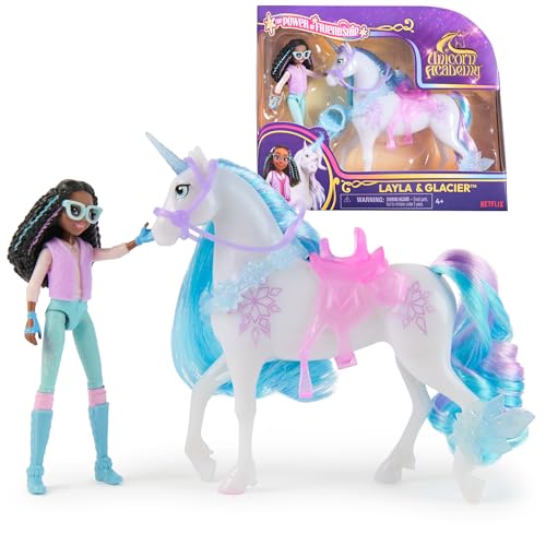 Unicorn Academy Set - Layla und Einhorn Glacier mit echter Mähne und Schweif sowie Bürste, ca. 12 cm große Originalfiguren zur beliebten Netflix Serie, für Kinder ab 4 Jahren von Unicorn Academy