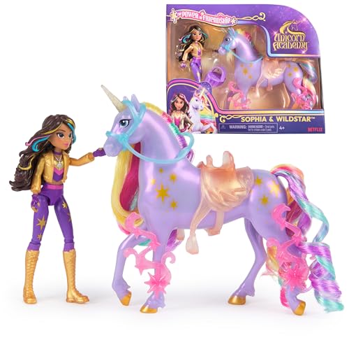 Unicorn Academy Set - Sophia und Einhorn Wildstar mit echter Mähne und Schweif sowie Bürste, ca. 12 cm große Originalfiguren zur beliebten Netflix Serie, für Kinder ab 4 Jahren von Unicorn Academy
