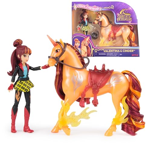 Unicorn Academy Set - Valentina und Einhorn Cinder mit echter Mähne und Schweif sowie Bürste, ca. 12 cm große Originalfiguren zur beliebten Netflix Serie, für Kinder ab 4 Jahren von Unicorn Academy