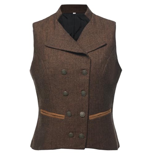 UniqKaliber Anzugweste mit V-Ausschnitt für Damen, Tweed, Arbeitskleidung, schmale Passform, Büro, zweireihig, Business-Revers, elegante Weste, braun, L UniqKaliber Anzugweste mit V-Ausschnitt für Damen, Tweed, Arbeitskleidung, schmale Passform, Büro, zweireihig, Business-Revers, elegante Weste, braun, L von UniqKaliber