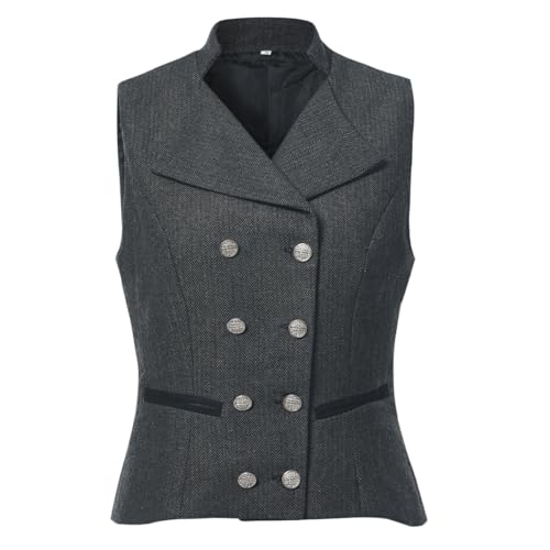 UniqKaliber Anzugweste mit V-Ausschnitt für Damen, Tweed, Arbeitskleidung, schmale Passform, Büro, zweireihig, Business-Revers, elegante Weste, dunkelgrau, L UniqKaliber Anzugweste mit V-Ausschnitt für Damen, Tweed, Arbeitskleidung, schmale Passform, Büro, zweireihig, Business-Revers, elegante Weste, dunkelgrau, L von UniqKaliber