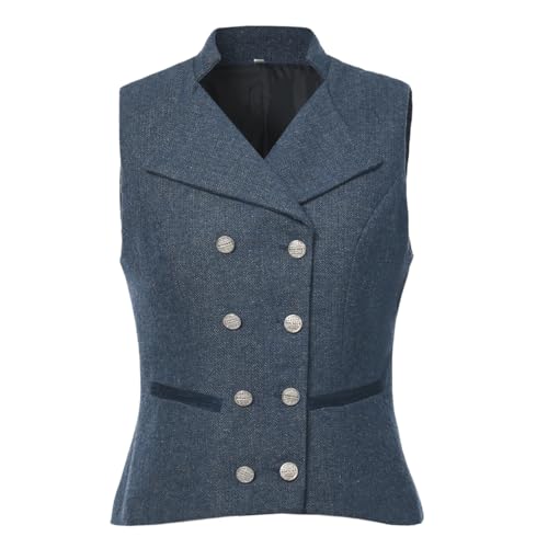 UniqKaliber Anzugweste mit V-Ausschnitt für Damen, Tweed, Arbeitskleidung, schmale Passform, Büro, zweireihig, Business-Revers, elegante Weste, marineblau, XL Plus UniqKaliber Anzugweste mit V-Ausschnitt für Damen, Tweed, Arbeitskleidung, schmale Passform, Büro, zweireihig, Business-Revers, elegante Weste, marineblau, XL Plus von UniqKaliber