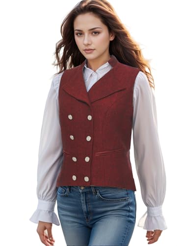 UniqKaliber Anzugweste mit V-Ausschnitt für Damen, Tweed, Arbeitskleidung, schmale Passform, Büro, zweireihig, Business-Revers, elegante Weste UniqKaliber Anzugweste mit V-Ausschnitt für Damen, Tweed, Arbeitskleidung, schmale Passform, Büro, zweireihig, Business-Revers, elegante Weste von UniqKaliber