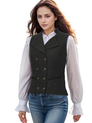 UniqKaliber Anzugweste mit V-Ausschnitt für Damen, Tweed, Arbeitskleidung, schmale Passform, Büro, zweireihig, Business-Revers, elegante Weste UniqKaliber Anzugweste mit V-Ausschnitt für Damen, Tweed, Arbeitskleidung, schmale Passform, Büro, zweireihig, Business-Revers, elegante Weste von UniqKaliber