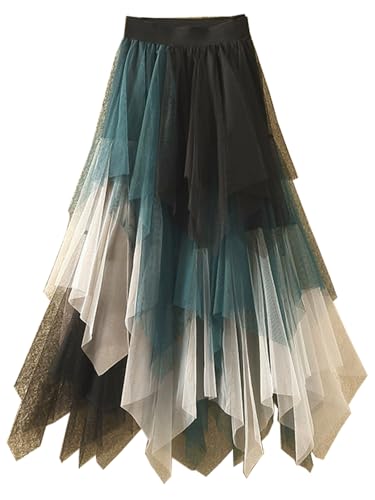 UniqKaliber Asymmetrischer Tüllrock für Damen, elastische Taille, Tutu, mehrlagig, Midi-Länge, Röcke für Kostümparty UniqKaliber Asymmetrischer Tüllrock für Damen, elastische Taille, Tutu, mehrlagig, Midi-Länge, Röcke für Kostümparty von UniqKaliber