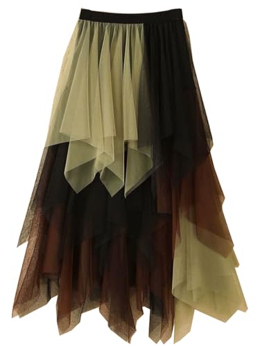 UniqKaliber Asymmetrischer Tüllrock für Damen, elastische Taille, Tutu, mehrlagig, Midi-Länge, Röcke für Kostümparty UniqKaliber Asymmetrischer Tüllrock für Damen, elastische Taille, Tutu, mehrlagig, Midi-Länge, Röcke für Kostümparty von UniqKaliber