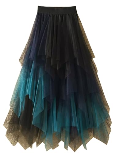 UniqKaliber Asymmetrischer Tüllrock für Damen, elastische Taille, Tutu, mehrlagig, Midi-Länge, Röcke für Kostümparty von UniqKaliber