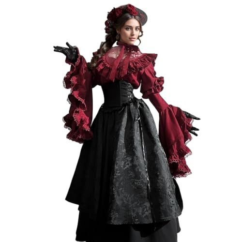 UniqKaliber Damen Viktorianisches Kleid Renaissance Rokoko Bluse und Rock Steampunk Ballkleid Gothic Halloween Kostüm UniqKaliber Damen Viktorianisches Kleid Renaissance Rokoko Bluse und Rock Steampunk Ballkleid Gothic Halloween Kostüm von UniqKaliber