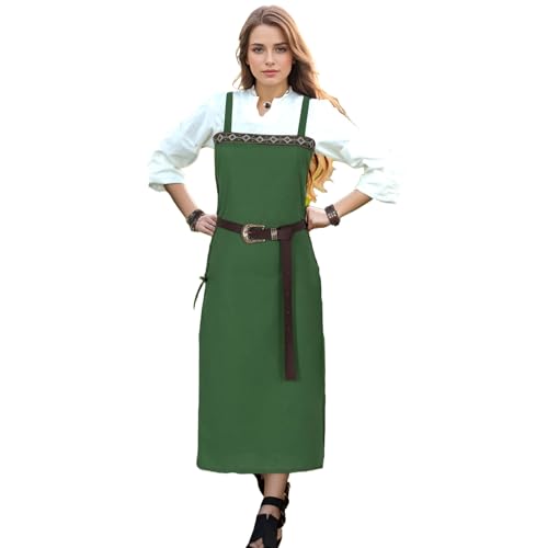 UniqKaliber Damen Wikinger Kleid Mittelalter Schürze Vintage Renaissance Outfit mit Gürtel Halloween Kostüm von UniqKaliber