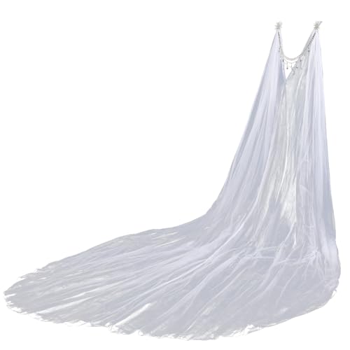 UniqKaliber Frauen Hochzeit Tüll Umhang Langer Zug Elf Umhang Brautkleid Robe Braut Umhang für Kostüm Cosplay Party von UniqKaliber