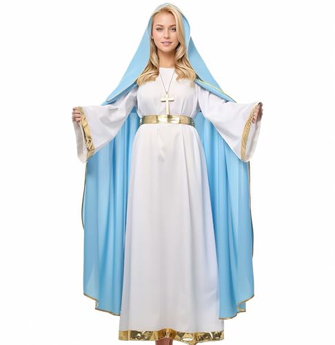 UniqKaliber Heiligenschein Jungfrau Maria Kostüm für Damen Erwachsene Krippe Weihnachtskostüme Anzug Biblisches Kostüm UniqKaliber Heiligenschein Jungfrau Maria Kostüm für Damen Erwachsene Krippe Weihnachtskostüme Anzug Biblisches Kostüm von UniqKaliber