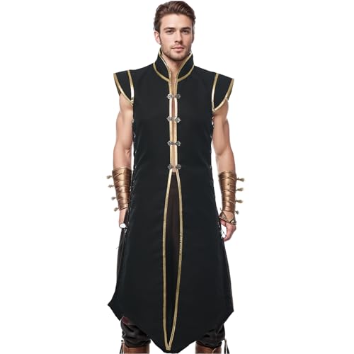 UniqKaliber Herren Mittelalter-Wikinger-Weste, Renaissance-Weste, Kostüm, Vintage, ärmellos, lange Ritter-Surcoat, Schwarz , XXL-3XL UniqKaliber Herren Mittelalter-Wikinger-Weste, Renaissance-Weste, Kostüm, Vintage, ärmellos, lange Ritter-Surcoat, Schwarz , XXL-3XL von UniqKaliber