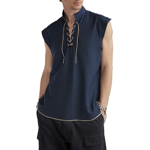 UniqKaliber Herren Mittelalterliche Schnürung, ärmellose Hemden, Renaissance, Wikinger, Tunika, Piratenhemd, Halloween-Kostüm von UniqKaliber