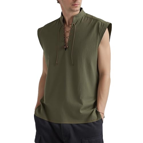 UniqKaliber Herren Mittelalterliche Schnürung, ärmellose Hemden, Renaissance, Wikinger, Tunika, Piratenhemd, Halloween-Kostüm von UniqKaliber