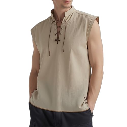 UniqKaliber Herren Mittelalterliche Schnürung, ärmellose Hemden, Renaissance, Wikinger, Tunika, Piratenhemd, Halloween-Kostüm von UniqKaliber