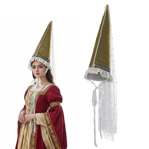 UniqKaliber Mittelalterlicher Henninhut mit Schleierkegel spitzer Hut Renaissance Clown Hexe Cosplay Halloween Zubehör UniqKaliber Mittelalterlicher Henninhut mit Schleierkegel spitzer Hut Renaissance Clown Hexe Cosplay Halloween Zubehör von UniqKaliber