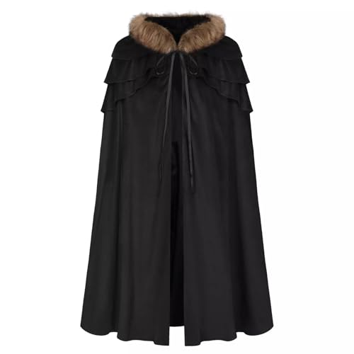 UniqKaliber Mittelalterlicher Wikingerumhang, Renaissance-Könige-Umhang mit Kapuze für Halloween, LARP, Cosplay-Kostüm von UniqKaliber