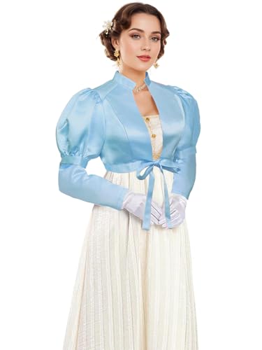 UniqKaliber Regency Spencer-Jacke für Damen, hohe Taille, Bluse, Tops für viktorianisches Ballkleid, hellblau, 36 von UniqKaliber