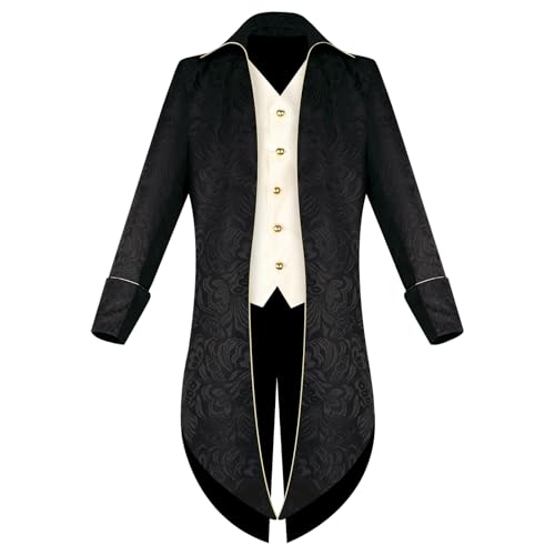 UniqKaliber Renaissance-Kostüm für Herren, mittelalterliche Piratenjacke, Vampir-Stickerei, Frack, Halloween, Vintage-Smoking-Mantel von UniqKaliber