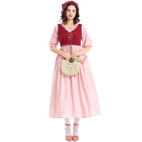 UniqKaliber Rosa Kolonialkleid für Damen, Renaissance Mittelalter Kleid Prärie Kleid Irisches Kleid Ren Faire Kostüm UniqKaliber Rosa Kolonialkleid für Damen, Renaissance Mittelalter Kleid Prärie Kleid Irisches Kleid Ren Faire Kostüm von UniqKaliber