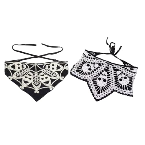 UniqKaliber Schwarzes gehäkeltes Bandana für Damen, gehäkelte Stirnbänder, Fledermaus-Dreieck-Stirnband, Gothic-Haar, Halloween-Zubehör von UniqKaliber