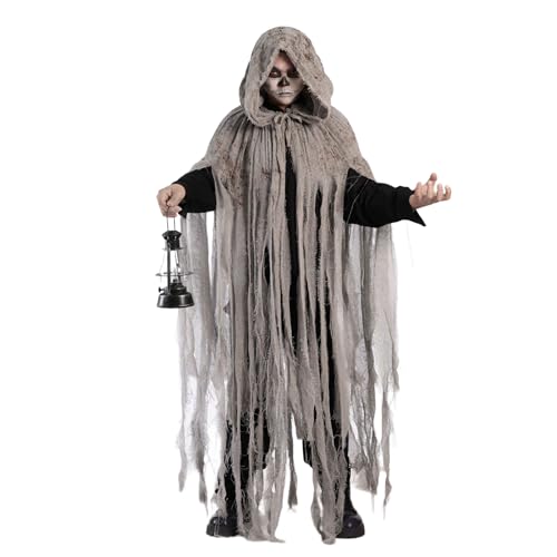 UniqKaliber Umhang mit Kapuze für Erwachsene, mittelalterlicher Renaissance-Zauberer-Umhang, Sensenmann, Cosplay, Halloween-Kostüme von UniqKaliber