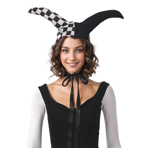 UniqKaliber Weihnachtsnarren-Halsband und Mütze, kariert, viktorianischer Clown, Choker mit Glöckchen, Kostümzubehör von UniqKaliber