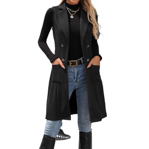 UniqKaliber Wildlederweste für Damen, lange offene Vorderseite, ärmellos, Blazer-Jacken, Büro-Oberbekleidung, Mantel, Schwarz , M UniqKaliber Wildlederweste für Damen, lange offene Vorderseite, ärmellos, Blazer-Jacken, Büro-Oberbekleidung, Mantel, Schwarz , M von UniqKaliber