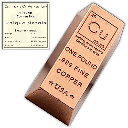 Unique Metals Briefbeschwerer für Barren aus Kupfer, 999 Pure Chemistry Element Design, mit Echtheitszertifikat Unique Metals Briefbeschwerer für Barren aus Kupfer, 999 Pure Chemistry Element Design, mit Echtheitszertifikat von Unique Metals