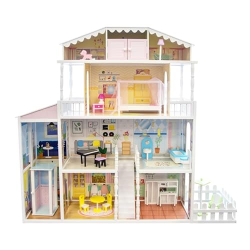 Puppenhaus Holz Monika XXL 148x36x133 cm – 4 Etagen mit Aufzug, Balkon & Garten – inkl. 17 Möbelteilen – stabiles Spielhaus rosa Pastell ab 3 Jahren, EN71 geprüft von Unique Nature Puppenhaus Holz Monika XXL 148x36x133 cm – 4 Etagen mit Aufzug, Balkon & Garten – inkl. 17 Möbelteilen – stabiles Spielhaus rosa Pastell ab 3 Jahren, EN71 geprüft von Unique Nature von Unique Nature